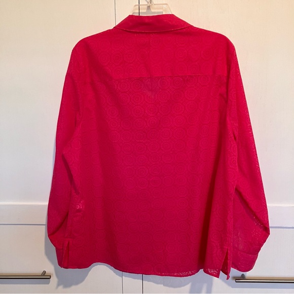 Foxcroft Collared Front Button Adjustable Sleeve Fuchsia Shirt, 14W - Picture 2 of 14